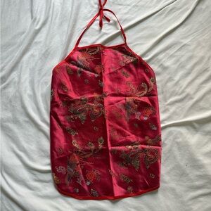Reversible Red Halter Top with Dragon Embroidery